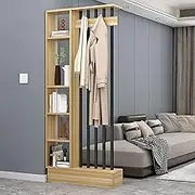 Wall Room Divider, Wood Room Divider Floor to Ceiling, Privacy Screens Room Partition Post, Versatile Space Separator, for Teahouse, Coffee Shop, Hotel, Stud(Wood Color+Black,140x24x200cm)