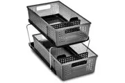 2 Tier Plastic Multipurpose Organizer with Divided Slide-Out Storage Bins Carbon