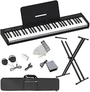 Longeye Piano Keyboard 61 Key Semi Weighted Portable Compact Keyboard Piano for Beginners with Stand, Headphones, Sustain Pedal, Carrying Case, Black