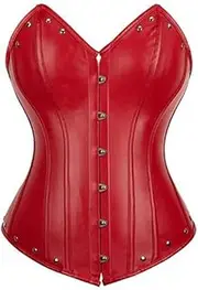 [FAWENLI] Fashion Leather Corset Bustier Top Women Red Hook And Eye Closure Sexy Corselet Plus Size Steampunk Women Cors