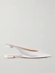 [Gianvito Rossi] Gianvito Rossi - Robbie Mirrored-leather Point-toe Slingback Flats - Silver - IT38.5 IT 38.5 Silver