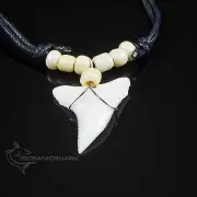 Shark tooth serrated necklace pearl white beaded cord necklace fishing c228