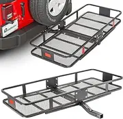 Quadratec Large Cargo Rack Basket Platform, 60" x 24" - Mounts to 2" Receiver Hitch - Great for Hauling Luggage, Camping Gear, Supplies, Generators, and More - Fits Jeeps, Cars, Trucks, SUV & More