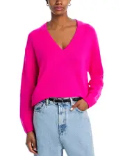 Aqua Cashmere Drop Shoulder V Neck Sweater - Exclusive