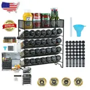 5-Tier Spice Organizer with 28 Glass Jars and Waterproof Labels - Modern Design
