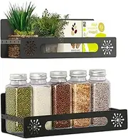 ATSKIM Large 4 Pack Magnetic Spice Rack for Refrigerator, Metal Magnetic Fridge Organizer Shelf with Openwork Pattern, Moveable Magnetic Shelves for Side of Refrigerator, Magnetic Kitchen Rack (BLACK)