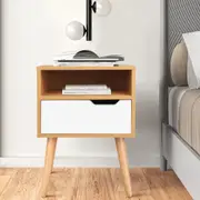 ALFORDSON 1 Drawer Bedside Table Nightstand Shelf (Wood & White)