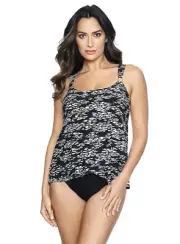 Miraclesuit Women's Swimwear Zari Dazzle Underwire Bra Tankini Top, Black/White,