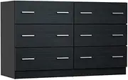 Artiss Chest of Drawers 6 Drawer Black Tallboy, Dresser Clothes Storage Cabinet Organizer Lowboy Bedside Table Bedroom Furniture Home Living Room Hallway Entryway