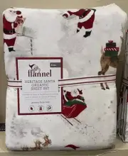 Pottery Barn Kids Organic Heritage Santa north pole Sheet set FULL Flannel