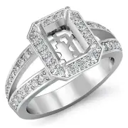 Diamond Engagement Emerald 0.55Ct Split Shank Halo Pave Ring Platinum Semi Mount