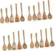 Zerodeko 20 Pcs Wooden Kitchen Utensil Set Kitchen Tools Ladle Spatula Slotted Spoon Spaghetti Spoon Heat Resistant Nonstick Safe for Cooking