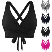 Women Lace Up Swimwear Tops Underwire Full Coverage Bikini Top Push Up Swim