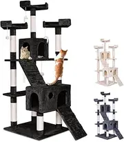 180cm Cat Tree with Mouse Toy Scratching Post Tower Condo Cat Play Towers Trees House Furniture Wood in Black Colour