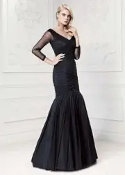 Truly Zac Posen Long Sleeve Illusion Trumpet Taffeta Gown size 12