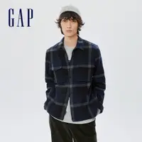 在飛比找蝦皮商城優惠-Gap 男裝 羊毛混紡格紋寬鬆襯衫外套-藍色格紋(42691