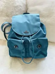 NWT Coach Nylon Leather Lightweight Backpack Turn Lock Rucksack F58814 Dark Teal