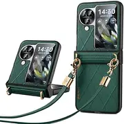 LGZADD Compatible with Oppo Find N3 Flip Flip Leather Case,Slim Phone Cover Case Drop Protection Shockproof Protective Cover with Shoulder Strap Compatible wit Find N3 Flip(Green)