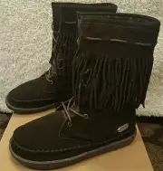 Woolrich Pocono Creek Brown Java Wool Lined Fringe Boots Size 7 New