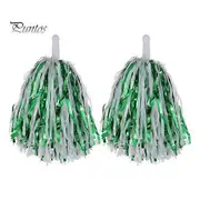 2Pcs Cheerleader Pom Poms Metallic Foil Cheerleader Pom Poms Hand Flowers with Handle for Sports Competitions Celebrations green/white