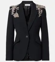[McQueen] McQueen Embellished crepe blazer AU 6 black
