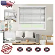 Classic Cordless Faux Wood Blinds in Basic White - 34"W x 36"H for All Spaces