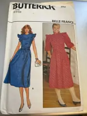 Butterick Pattern 4731 Ms BELLE FRANCE Dress w/Sleeve Opt~Shoulder Flange 12-16