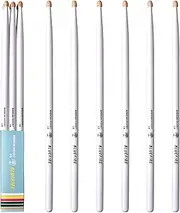 6 sticks/3 pairs white color 5A Drumstick,Classic 5A Drum Sticks,Hickory Drumsticks with Acorn Tips,for Acoustic or Electronic Drum,Bluefire Drumstick,Weight Matched.Weight matched.School Season Gift.
