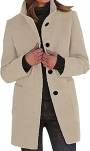 [Generic] Fashion Long Pea Coats for Women Winter Wool Blend Peacoat Stand Collar Breasted Wool Coats Thicken Blazer Jacket New