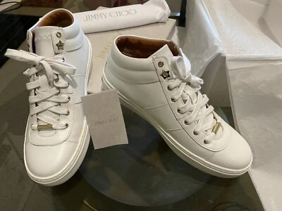 NEW Jimmy Choo High Top White Sneakers 38.5 w box and dust bag