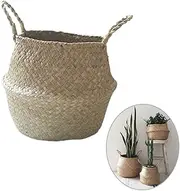Rattan Portable Flower Basket Large Rattan Basket Seagrass Wicker Planter Baskets Outdoor Straw Floral Garden Serve Decorative Handles Indoor Storage Planters Potted Natural Bamboo