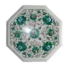 12" Semi Precious Stones Malachite Inlay Work Marble Side Table Top