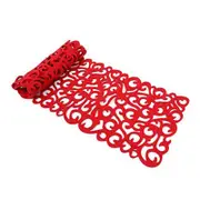 Catzon Rectangle Hollow Out Felt Table Runners Desk Mat for Home-Red