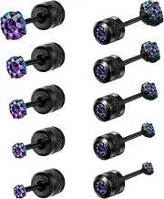[Gillna] 5 PACK Titanium Studs Earrings Screw Back for Women Men Stainless Steel Hypoallergenic Tiny Cubic Zirconia Tragus 20G Piercing for Sensitive Ears Simulated Diamond Cartilage Titanium Earrings