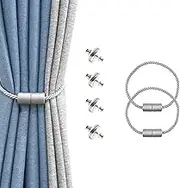 2 Pack Strong Magnetic Curtain Tiebacks with 4Pairs Magnetic Curtain Clips,Outdoor Elegant Decorative Tie Backs Modern Rope Tiebacks for Drapes Window Curtain Holdbacks for Draperies. (White)