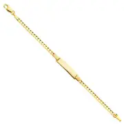 Real 14K Yellow Gold 6"Inch Cuban Chain Child Kid Baby Engraveable ID Bracelet