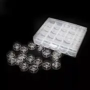 Clear Bobbin Box Container With 25 Bobbins For Sewing Machine Case Spools