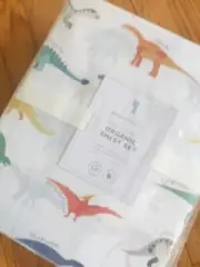 Pottery Barn Kids Finn Dino Sheet Set Twin Organic Cotton Dinosaur TRex 3pc