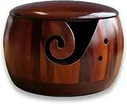 Bamboo Yarn Bowl with Lid, Handmade Yarn Holder, Yarn Storage Bowl for DIY Knitting Crocheting Accessories (Brown)