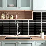 3D Waterproof Peel and Stick Backsplash Black Rectangular Peel and Stick Wall Tile for Bathroom 10-Sheet 12"x12" Marble Tiles Adhesive Glossy Subway Tile Back Splash Stick on Tile for Kitchen