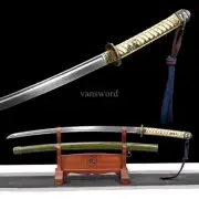 Japanese Sabre 军刀9260 Spring Steel Full Tang PU Sheath Samurai Sword Sharp Green