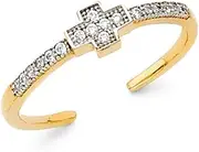 [JewelryWeb] 14ct Gold Religious Faith Cross CZ Simulated Diamond toe ring