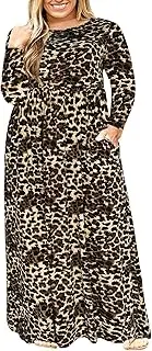 [Nemidor] Women Long Sleeve Loose Plain Casual Plus Size Long Maxi Dress with Pockets