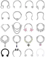[Kakonia] 20Pcs 16G Septum Ring Surgical Steel Clicker Nose Ring Hoop Hinged Horseshoe Piercing Daith Helix Piercing Jewellery Cartilage Earrings Gold Silver Nose Piercings Septum Piercing Jewellery
