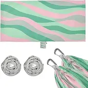Wave Pattern Green Peach Outdoor Hammock with Portabl Carry Bag Swing Hammock for Patio Backyard Lounge Base