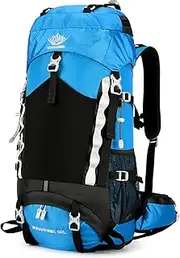 60L Waterproof Hiking Backpack Camping Travel Daypack with Rain Cover for Camping Hiking Travel Sky Blue
