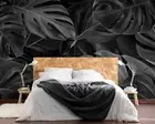 3D Tropical Leaf Black Self-adhesive Removeable Wallpaper Wall Mural