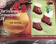1977 Vintage Walco 3 ICE SKATES Boots Sequin Beaded Christmas Ornament Kit Craft