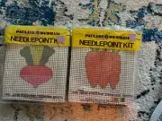 Lot of 2 New 1974 Pauline Denham Needlepoint Kits Radish & Carrots & Frames