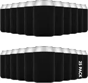 25 Pack Blank Can Cooler Sleeves, Sublimation Insulated Foam Drink Holder for Beer, 12oz Standard Foldable Soda Cover for Weddings, Parties Supplies, Bulk Assorted Solid Color (Black)